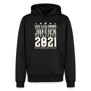 cadeau d'anniversaire janvier 2021. Janvier 2021. - Sweat à capuche Premium bio Homme - noir - Devant - Nico (187cm)