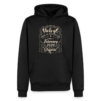 Vintage Né(e) en Février 2020 anniversaire février - Sweat à capuche Premium bio Homme - noir - Devant - Nico (187cm)