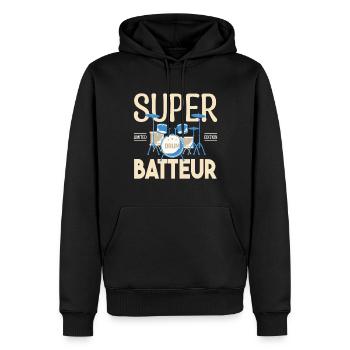 Super Batteur. Cadeau batteur. bassiste. Musicien. - Sweat à capuche Premium bio Homme - noir - Devant - Nico (187cm)
