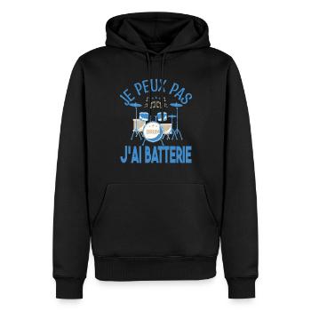 Je peux pas j'ai batterie. Cadeau batteur Musicien - Sweat à capuche Premium bio Homme - noir - Devant - Nico (187cm)