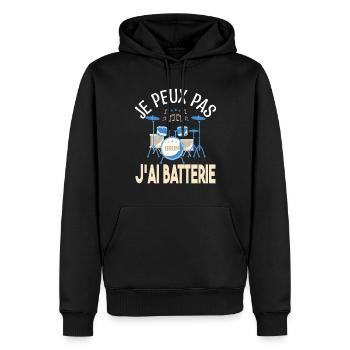 Je peux pas j'ai batterie. Cadeau batteur Musicien - Sweat à capuche Premium bio Homme - noir - Devant - Nico (187cm)