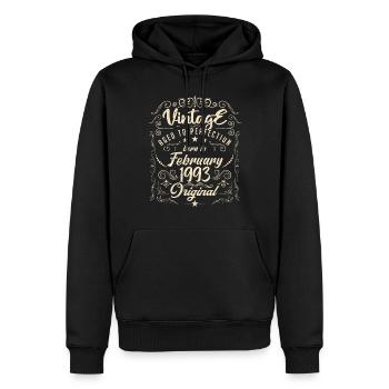 Vintage Né(e) en Février 1993 anniversaire février - Sweat à capuche Premium bio Homme - noir - Devant - Nico (187cm)
