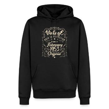 Jahrgang Jahrgang Februar 1953 Jubiläum Februar - Männer Premium Bio Hoodie - Schwarz - Vorne - Nico (187cm)