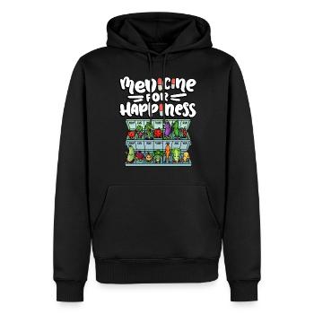 Medicine to Happiness Daily Dose of Vegetables - Men’s Premium Organic Hoodie - black - Front - Nico (187cm)