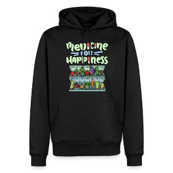 Medicine to Happiness Daily Dose of Vegetables - Men’s Premium Organic Hoodie - black - Front - Nico (187cm)