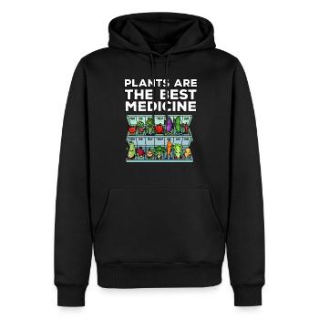 Medicine to Happiness Daily Dose of Vegetables - Men’s Premium Organic Hoodie - black - Front - Nico (187cm)