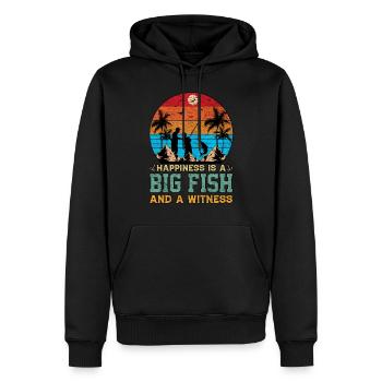 Le bonheur est un gros poisson et un témoin de la pêche - Sweat à capuche Premium bio Homme - noir - Devant - Nico (187cm)