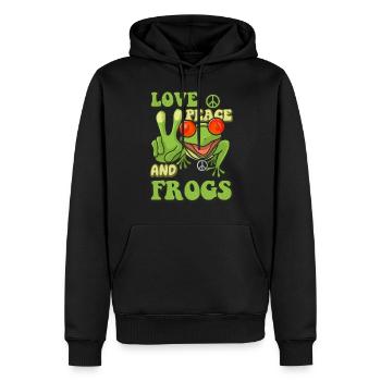 Amour de la paix et grenouilles costume hippie - Sweat à capuche Premium bio Homme - noir - Devant - Nico (187cm)