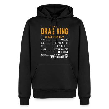 Tirage King Salaire horaire - Sweat à capuche Premium bio Homme - noir - Devant - Nico (187cm)