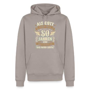 80 Geschenk Geburtstag Jahre Lustig Spruch - Männer Premium Bio Hoodie - Taupe - Vorne - Nico (187cm)