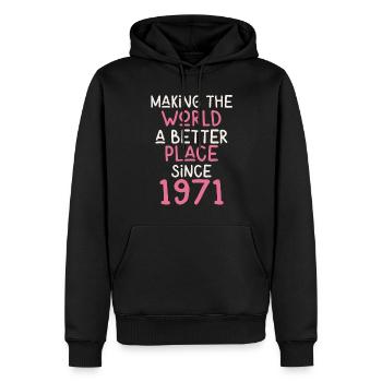 Making the World a better place since 1971 - Männer Premium Bio Hoodie - Schwarz - Vorne - Nico (187cm)
