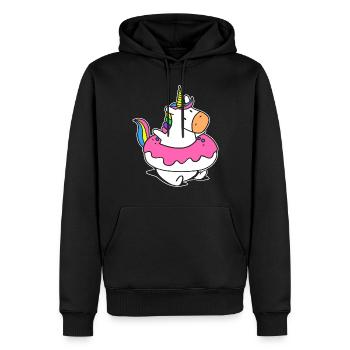 Regenbogen Einhorn Schwimmer Floaty Donut - Männer Premium Bio Hoodie - Schwarz - Vorne - Nico (187cm)