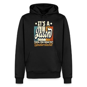 Name Jason Geschenk Geburtstag Spruch - Männer Premium Bio Hoodie - Schwarz - Vorne - Nico (187cm)