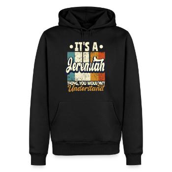 Name Jeremiah Geschenk Geburtstag Spruch - Männer Premium Bio Hoodie - Schwarz - Vorne - Nico (187cm)
