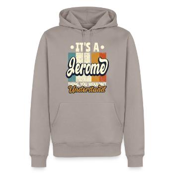 Name Jerome Geschenk Geburtstag Spruch - Männer Premium Bio Hoodie - Taupe - Vorne - Nico (187cm)