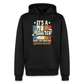 Nom Maurice Cadeau Anniversaire Dire - Sweat à capuche Premium bio Homme - noir - Devant - Nico (187cm)