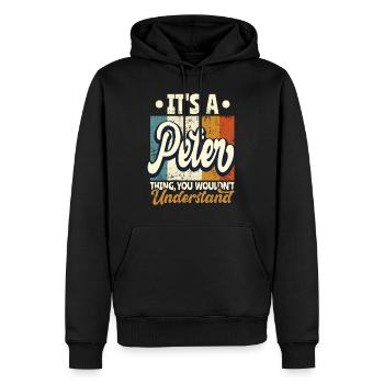 Nom Peter Cadeau Anniversaire Dire - Sweat à capuche Premium bio Homme - noir - Devant - Nico (187cm)