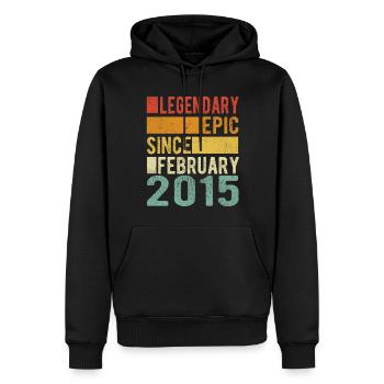 Anniversaire Février 2015 Épopée légendaire - Sweat à capuche Premium bio Homme - noir - Devant - Nico (187cm)
