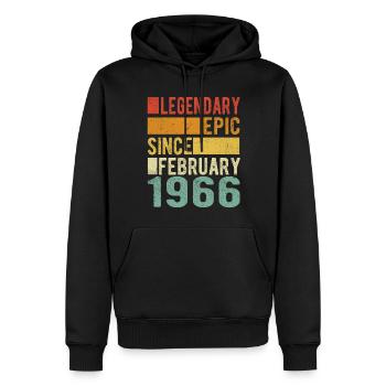 Anniversaire février 1966 Épopée légendaire - Sweat à capuche Premium bio Homme - noir - Devant - Nico (187cm)