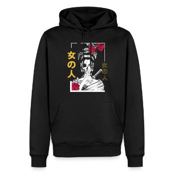 Japanischer Samurai Blumenkrieger Geisha Frau - Männer Premium Bio Hoodie - Schwarz - Vorne - Nico (187cm)