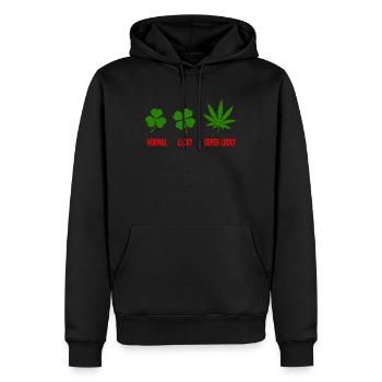 CANNABIS - NORMAL LUCKY SUPER LUCKY - WEED - Männer Premium Bio Hoodie - Schwarz - Vorne - Nico (187cm)