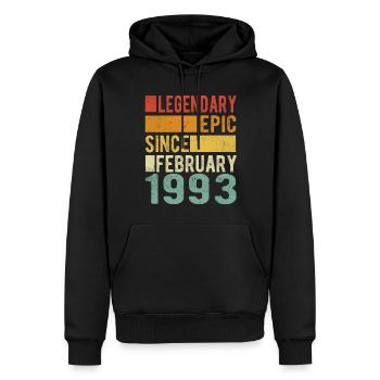 Anniversaire Février 1993 Épopée légendaire - Sweat à capuche Premium bio Homme - noir - Devant - Nico (187cm)
