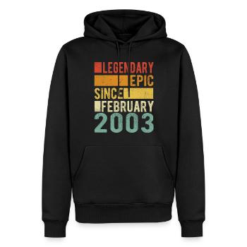 Anniversaire Février 2003 Épopée légendaire - Sweat à capuche Premium bio Homme - noir - Devant - Nico (187cm)