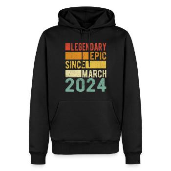 Anniversaire mars 2024 Épopée légendaire - Sweat à capuche Premium bio Homme - noir - Devant - Nico (187cm)