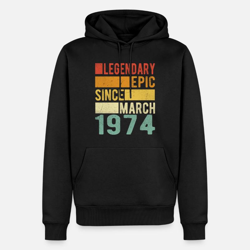 Anniversaire Mars 1974 Épopée légendaire - Sweat à capuche Premium bio Homme - noir
