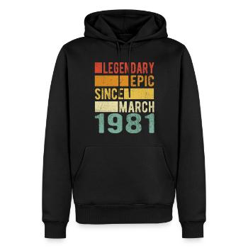 Anniversaire Mars 1981 Épopée légendaire - Sweat à capuche Premium bio Homme - noir - Devant - Nico (187cm)