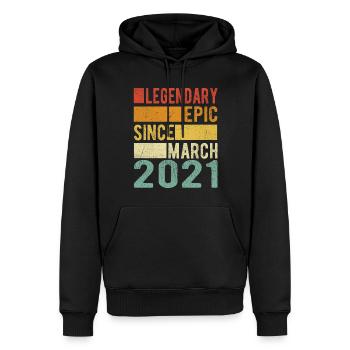 Anniversaire Mars 2021 Épopée légendaire - Sweat à capuche Premium bio Homme - noir - Devant - Nico (187cm)