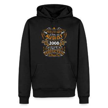 Vintage Flourish Cadeau Anniversaire Août 2008 - Sweat à capuche Premium bio Homme - noir - Devant - Nico (187cm)