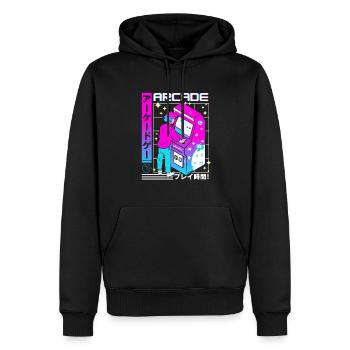 Retro Futuristic Series: Japanisch - Arcade - Männer Premium Bio Hoodie - Schwarz - Vorne - Nico (187cm)