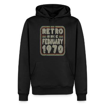 Anniversaire Février 1970 Retro Gift - Sweat à capuche Premium bio Homme - noir - Devant - Nico (187cm)