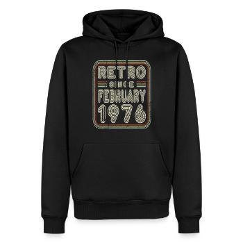 Anniversaire Février 1976 Cadeau Rétro - Sweat à capuche Premium bio Homme - noir - Devant - Nico (187cm)