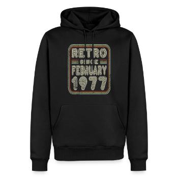 Anniversaire Février 1977 Cadeau rétro - Sweat à capuche Premium bio Homme - noir - Devant - Nico (187cm)