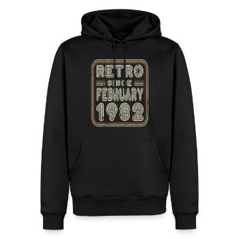 Anniversaire Février 1982 Cadeau rétro - Sweat à capuche Premium bio Homme - noir - Devant - Nico (187cm)