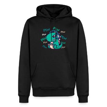 Pew Pew Pew T-Rex Dinosaur Gamer Gaming Gamer - Men’s Premium Organic Hoodie - black - Front - Nico (187cm)