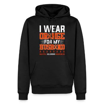 Ich trage Orange für meinen Mann Multiple Sklerose - Männer Premium Bio Hoodie - Schwarz - Vorne - Nico (187cm)