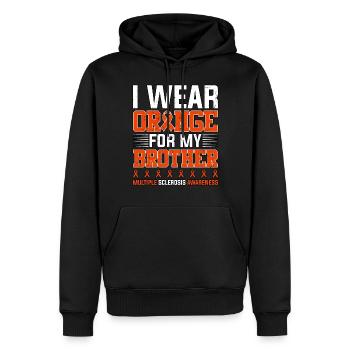 Je porte de l’orange pour la sclérose en plaques de mon frère - Sweat à capuche Premium bio Homme - noir - Devant - Nico (187cm)