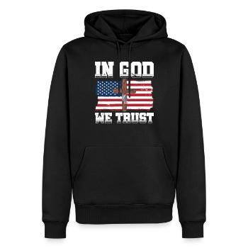 En Dieu Nous faisons confiance au drapeau américain Jésus Foi - Sweat à capuche Premium bio Homme - noir - Devant - Nico (187cm)