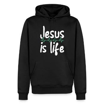 Jésus est la vie Leçon biblique Chrétien - Sweat à capuche Premium bio Homme - noir - Devant - Nico (187cm)