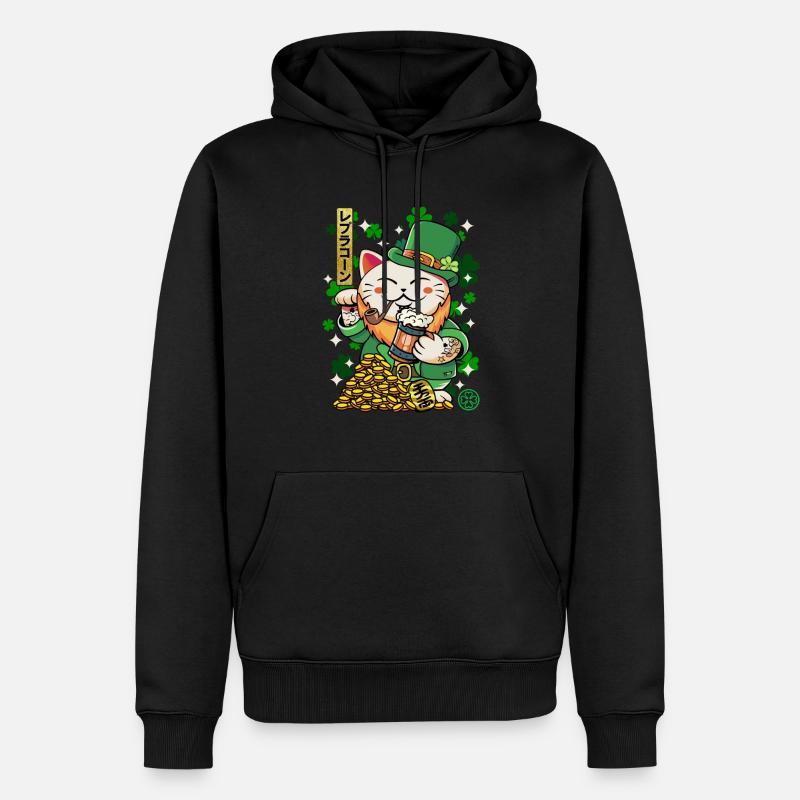 Saint Patrick - Luprechaun Maneki Neko - Sweat à capuche Premium bio Homme - noir