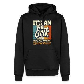 Nom Erik Cadeau Prénom Personnalisé - Sweat à capuche Premium bio Homme - noir - Devant - Nico (187cm)