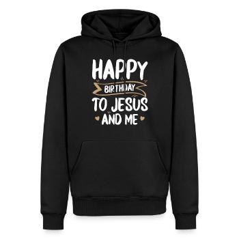Joyeux anniversaire pour Jésus et moi plus religieux - Sweat à capuche Premium bio Homme - noir - Devant - Nico (187cm)