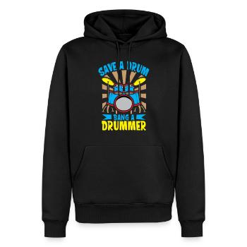 Drummer Drums Music Drum Set Drumming - Men’s Premium Organic Hoodie - black - Front - Nico (187cm)