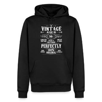 Millésime fabriqué en 1944 vieilli parfaitement mûri - Sweat à capuche Premium bio Homme - noir - Devant - Nico (187cm)