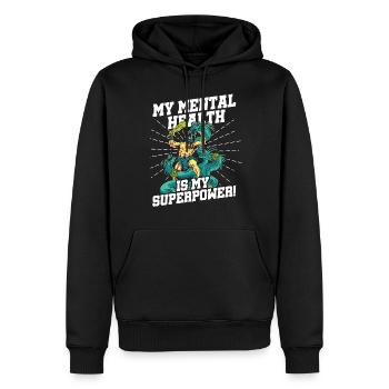 My mental health is my superpower - Men’s Premium Organic Hoodie - black - Front - Nico (187cm)