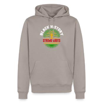 Black History - Men’s Premium Organic Hoodie - taupe - Front - Nico (187cm)