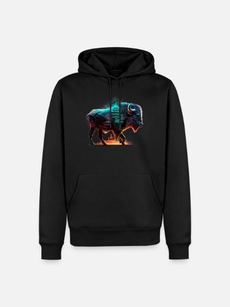 Bison Wald Wildtiere Bauer Berge Tier Tiermotiv - Männer Premium Bio Hoodie - Schwarz